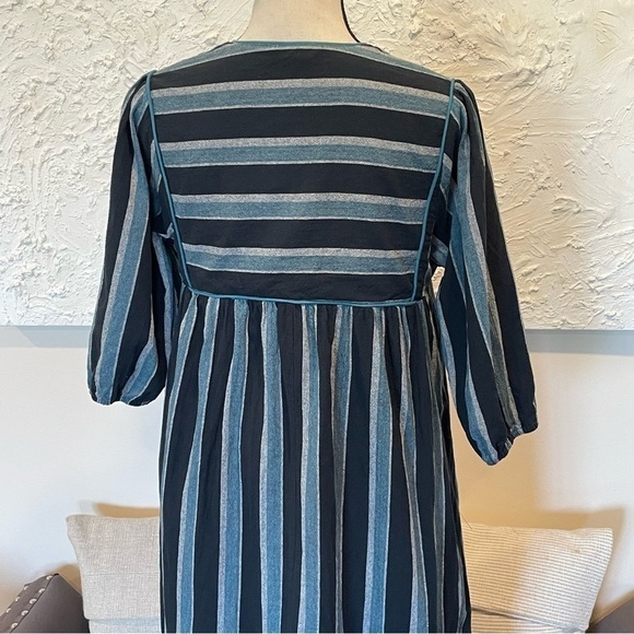 Saint Geraldine Polly Jean Midi Dress Stripes Pockets Flounce Hem Aqua Blue Sz S - Picture 5 of 9